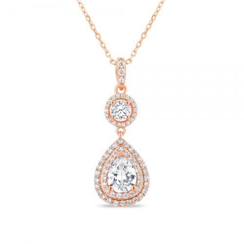 Rose Gold plated Sterling Silver Teardrop CZ Pendant w/chain